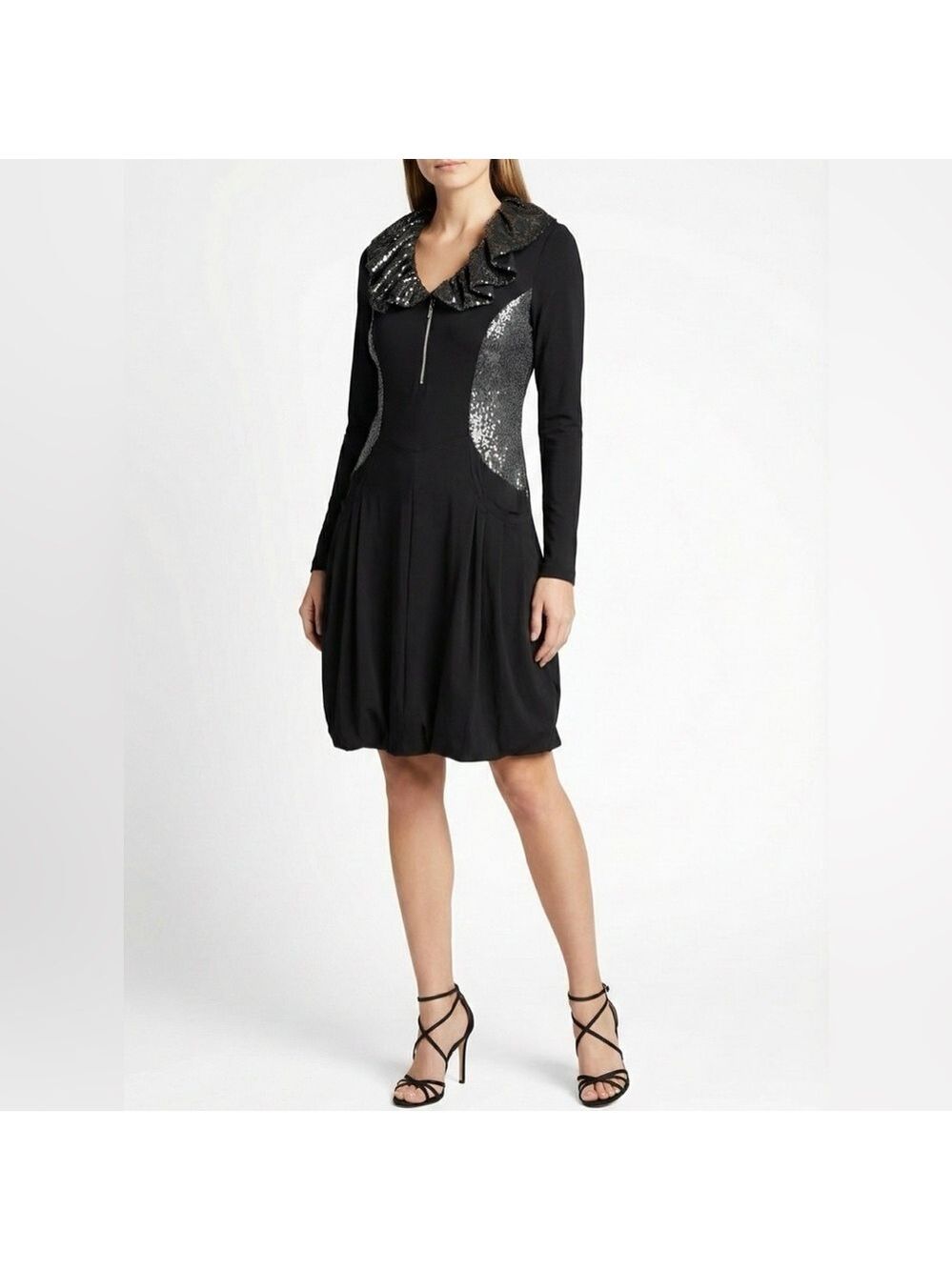 JOSEPH RIBKOFF Black Lightweight Bubble Hem Dress w/ Pockets & Side Zip US Sz 8